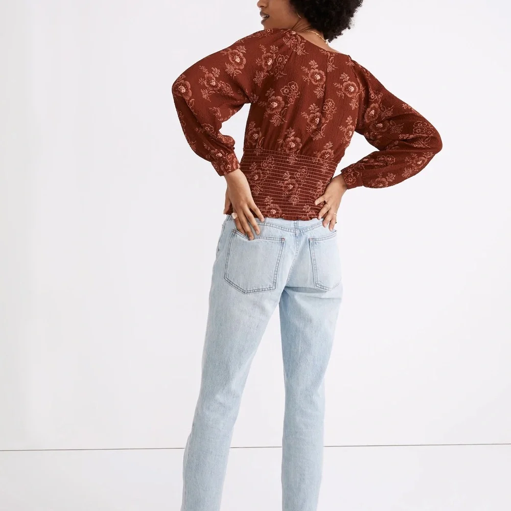 Madewell Preston Puff-Sleeve Top in Letterpress Floral Stained Mahogany Size‎ S